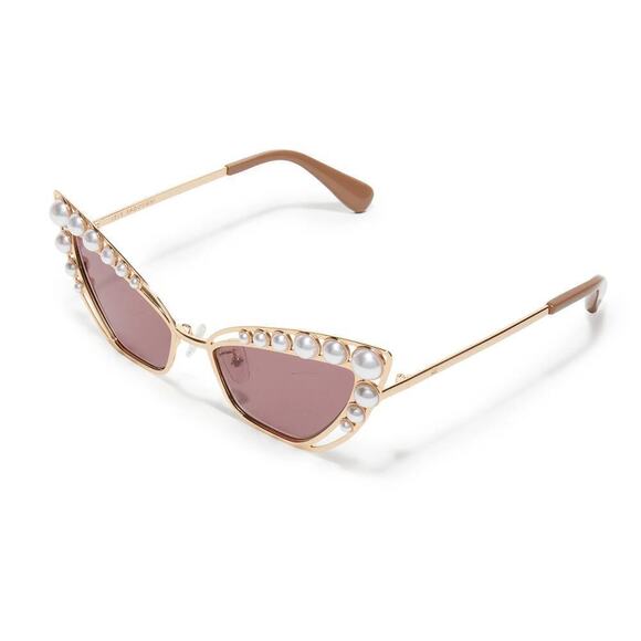 RARE Lele Sadoughi 14k gold Faux Pearls UV Cat Eye Sunglasses - Picture 5 of 14